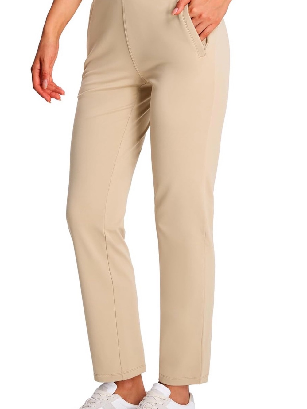 Straight-Leg Pull-On Fleece Lined Pants in Light Beige - Women